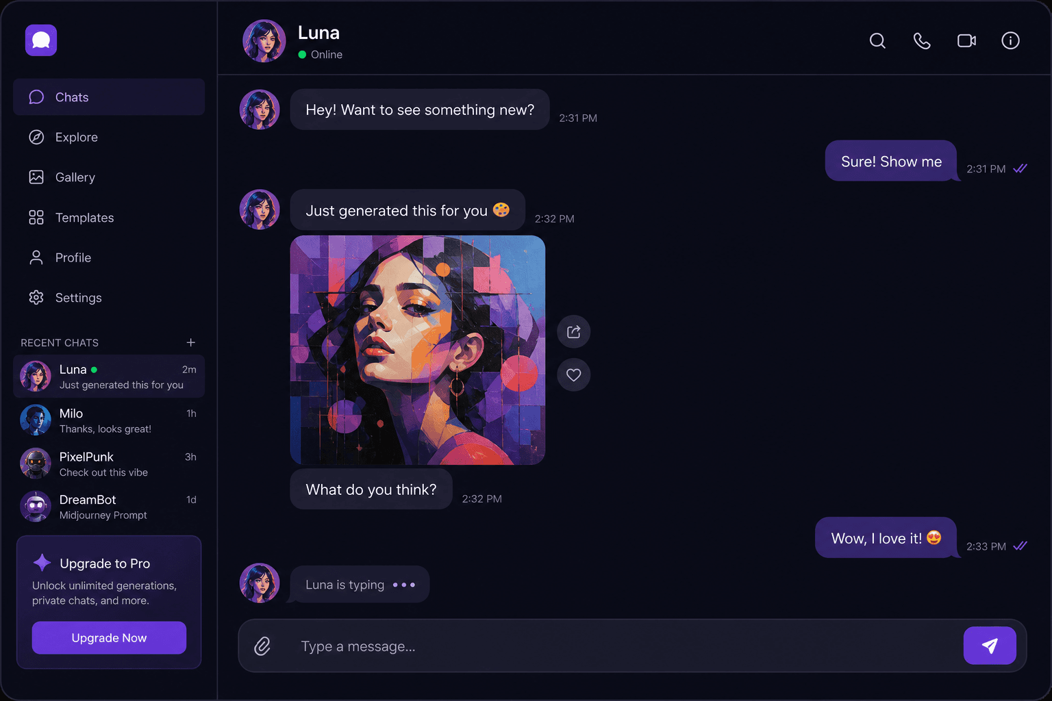 Chat interface showing AI image drops in conversation